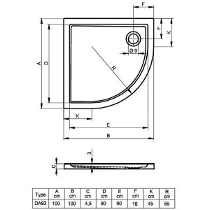 Plateau de douche quart de cercle RIHO blanc - 1000x1000x45/25 mm - Publicité Plateau de douche quart de cercle RIHO blanc - 1000x1000x45/25 mm - Publicité