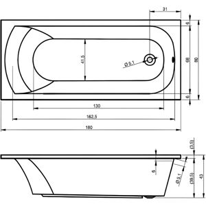 Riho Weiße Rechteck-Badewanne - Langlebig, 180x80cm, 140L Riho Weiße Rechteck-Badewanne - Langlebig, 180x80cm, 140L