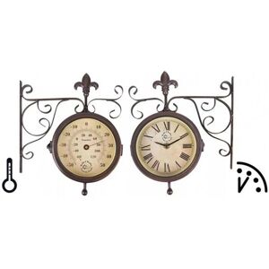 Esschert Design TF005 Double Sided Antique Wall/Desk Clock with Thermometer Esschert Design TF005 Double Sided Antique Wall/Desk Clock with Thermometer