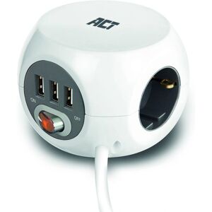 ACT Kubus Stekkerdoos 3 Stopcontacten 3m USB Kindersicherheid ACT Kubus Stekkerdoos 3 Stopcontacten 3m USB Kindersicherheid