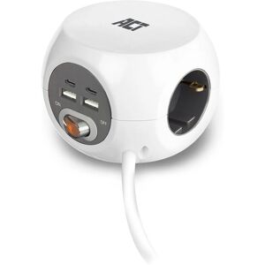 ACT AC2415 Verlengsnoer - 3 Stopcontacten, USB, Wit ACT AC2415 Verlengsnoer - 3 Stopcontacten, USB, Wit