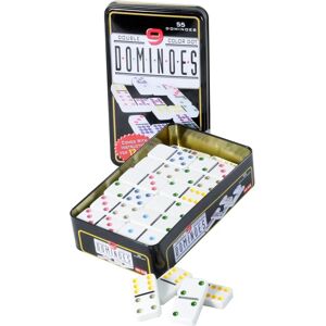 ENGELHART Doble 9 Dominó Coloridos - Caixa de Metal - 55 Peças - Regras Incluídas ENGELHART Doble 9 Dominó Coloridos - Caixa de Metal - 55 Peças - Regras Incluídas