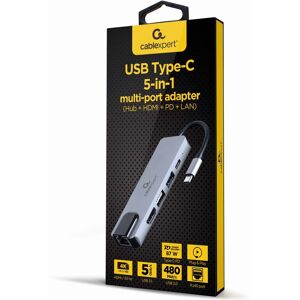 Gembird A-CM-COMBO5-04 USB-C 5-in-1 Dock - Silber Gembird A-CM-COMBO5-04 USB-C 5-in-1 Dock - Silber