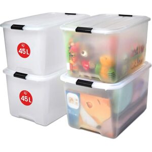 Iris Ohyama - 4 Storage Boxes with Lid - 45L - Transparent - Stackable Iris Ohyama - 4 Storage Boxes with Lid - 45L - Transparent - Stackable