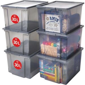 Set de 6 Cajas de Almacenamiento Iris Ohyama - 30L Apilables Garaje Dormitorio Set de 6 Cajas de Almacenamiento Iris Ohyama - 30L Apilables Garaje Dormitorio