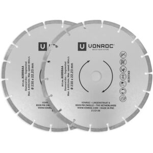 Disques de coupe diamantés universels VONROC - Ø230mm - 2 pièces - Pierre - Publicité Disques de coupe diamantés universels VONROC - Ø230mm - 2 pièces - Pierre - Publicité
