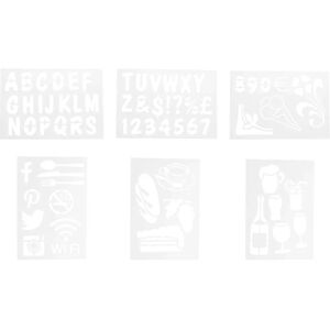 Set di 6 stencil Securit argentati per marcatori a gesso Set di 6 stencil Securit argentati per marcatori a gesso