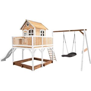 AXI Holzspielhaus mit Roxy Nestschaukel - Braun/Weiß - Kinderspielhaus AXI Holzspielhaus mit Roxy Nestschaukel - Braun/Weiß - Kinderspielhaus
