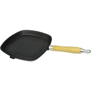 vidaXL Cast Iron Grill Pan 20x20cm with Wooden Handle - Frying Pan vidaXL Cast Iron Grill Pan 20x20cm with Wooden Handle - Frying Pan