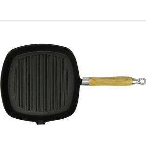 vidaXL Cast Iron Grill Pan 20x20cm with Wooden Handle - Frying Pan vidaXL Cast Iron Grill Pan 20x20cm with Wooden Handle - Frying Pan