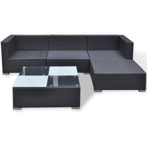 vidaXL 5 Piece Garden Lounge Set with Cushions Poly Rattan - Black, White vidaXL 5 Piece Garden Lounge Set with Cushions Poly Rattan - Black, White