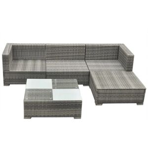 vidaXL 5 Piece Garden Lounge Set with Cushions Poly Rattan - Grey vidaXL 5 Piece Garden Lounge Set with Cushions Poly Rattan - Grey