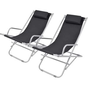 vidaXL Deck chairs 2 units steel - black vidaXL Deck chairs 2 units steel - black