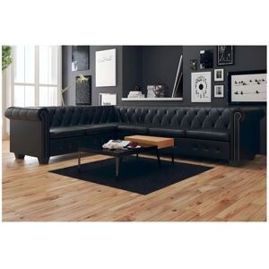 VIDAXL Sofá de esquina Chesterfield 6 plazas negro VIDAXL Sofá de esquina Chesterfield 6 plazas negro