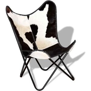 vidaXL Black White Cowhide Leather Butterfly Chair - Chair vidaXL Black White Cowhide Leather Butterfly Chair - Chair