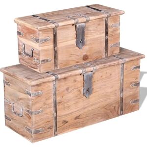 vidaXL Two Piece Storage Chest Set - Wooden Trunk - Acacia Wood vidaXL Two Piece Storage Chest Set - Wooden Trunk - Acacia Wood