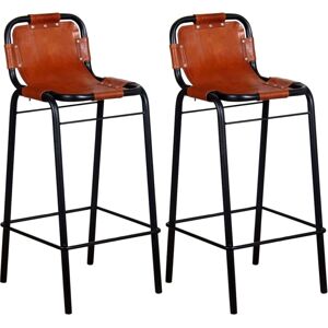 vidaXL 2x Bar Stools Genuine Leather Kitchen Counter Seat Chair Furniture - Bar Stools vidaXL 2x Bar Stools Genuine Leather Kitchen Counter Seat Chair Furniture - Bar Stools