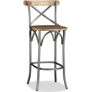 vidaXL Solid Mango Wood Bar Stool Steel Cross Back Industrial High Chair Seat - Bar Stool vidaXL Solid Mango Wood Bar Stool Steel Cross Back Industrial High Chair Seat - Bar Stool
