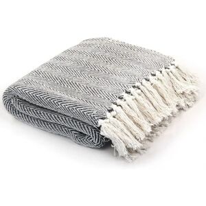 vidaXL Cotton Herringbone Throw - 125x150cm - Navy Blue vidaXL Cotton Herringbone Throw - 125x150cm - Navy Blue
