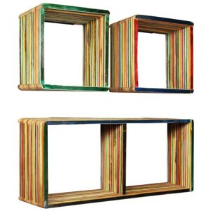 vidaXL Solid Reclaimed Teak Wall Shelf Set 3 Piece Multicolour Home Display - Wall Shelf Set vidaXL Solid Reclaimed Teak Wall Shelf Set 3 Piece Multicolour Home Display - Wall Shelf Set