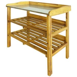vidaXL Solid Acacia Wood and Zinc Potting Bench with 2 Shelves Flower Staging - Potting Bench vidaXL Solid Acacia Wood and Zinc Potting Bench with 2 Shelves Flower Staging - Potting Bench
