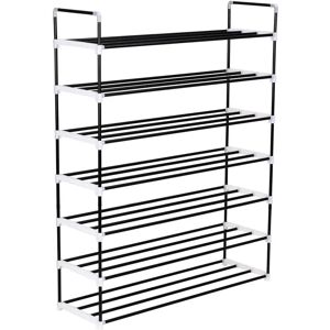 vidaXL Shoe Rack with 7 Shelves Metal and Plastic Black - Shoe Rack vidaXL Shoe Rack with 7 Shelves Metal and Plastic Black - Shoe Rack