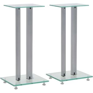 vidaXL Silver Speaker Stands 2 pcs Tempered Glass Pillars - Speaker Stands vidaXL Silver Speaker Stands 2 pcs Tempered Glass Pillars - Speaker Stands