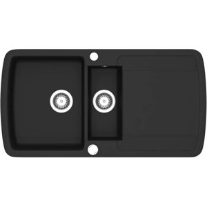 vidaXL Granite Kitchen Sink Double Basin Black - Kitchen Sink vidaXL Granite Kitchen Sink Double Basin Black - Kitchen Sink