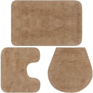 vidaXL Bathroom Mat Set 3 Piece Fabric Beige - Bathroom Mat Set vidaXL Bathroom Mat Set 3 Piece Fabric Beige - Bathroom Mat Set