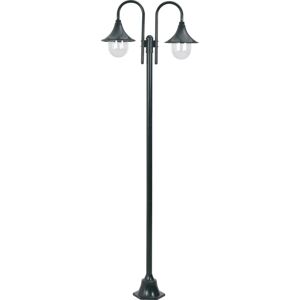 vidaXL Garden Post Light E27 220cm Aluminium 2-Lantern Dark Green - Garden Post Light vidaXL Garden Post Light E27 220cm Aluminium 2-Lantern Dark Green - Garden Post Light