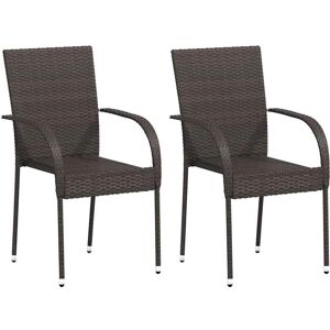 vidaXL Stackable Outdoor Chairs - Poly Rattan - Brown (2pcs) vidaXL Stackable Outdoor Chairs - Poly Rattan - Brown (2pcs)