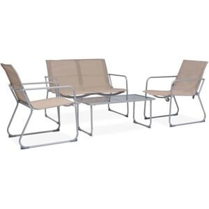 vidaXL 4 Piece Garden Lounge Set Fabric & Steel Taupe - Garden lounge set vidaXL 4 Piece Garden Lounge Set Fabric & Steel Taupe - Garden lounge set