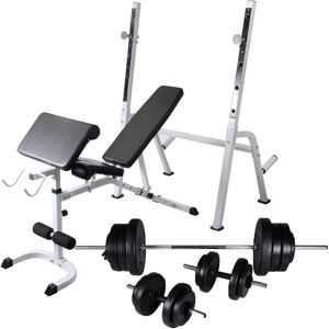 vidaXL Workout Bench with Weight Rack, Barbell and Dumbbell Set 60.5kg - Workout Bench vidaXL Workout Bench with Weight Rack, Barbell and Dumbbell Set 60.5kg - Workout Bench