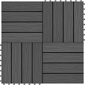 vidaXL - Decking Tiles with Deep Relief - 11 pcs 30x30 cm - Black - Flooring vidaXL - Decking Tiles with Deep Relief - 11 pcs 30x30 cm - Black - Flooring