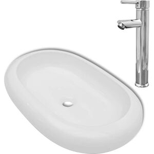 vidaXL Bathroom Basin with Mixer Tap Ceramic Oval White - Bathroom Sink vidaXL Bathroom Basin with Mixer Tap Ceramic Oval White - Bathroom Sink