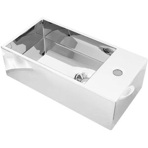 vidaXL Wash Basin with Overflow - 49x25x15cm Ceramic Silver - Bathroom Sink vidaXL Wash Basin with Overflow - 49x25x15cm Ceramic Silver - Bathroom Sink