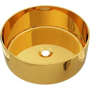 vidaXL Lavabo Redondo em Cerâmica Dourada - Pia de Banho vidaXL Lavabo Redondo em Cerâmica Dourada - Pia de Banho
