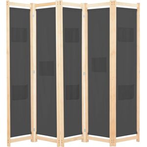 vidaXL 5-Panel Room Divider Grey 200x170cm Fabric Privacy Screen Partition vidaXL 5-Panel Room Divider Grey 200x170cm Fabric Privacy Screen Partition