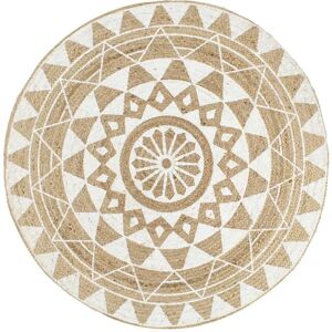 vidaXL Handmade Rug Jute with White Print - 150cm Carpet vidaXL Handmade Rug Jute with White Print - 150cm Carpet