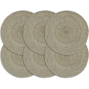 vidaXL Grey Jute 6 pcs Round Placemat - Placemat vidaXL Grey Jute 6 pcs Round Placemat - Placemat
