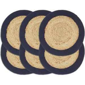 vidaXL Placemats 6 pcs natural navy blue 38 cm jute cotton - Placemat vidaXL Placemats 6 pcs natural navy blue 38 cm jute cotton - Placemat