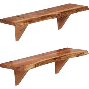 vidaXL 2x Solid Acacia Wall Shelves 60cm Wall Plank Wooden Book Shelf vidaXL 2x Solid Acacia Wall Shelves 60cm Wall Plank Wooden Book Shelf