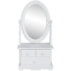 vidaXL White Vintage Oval Mirror Makeup Vanity with Drawers - Dressing Table vidaXL White Vintage Oval Mirror Makeup Vanity with Drawers - Dressing Table