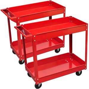vidaXL 2x Workshop Tool Trolley 100 kg 2 Shelves Garage Transport Carrier Cart vidaXL 2x Workshop Tool Trolley 100 kg 2 Shelves Garage Transport Carrier Cart