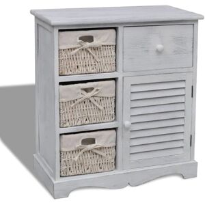 vidaXL Wooden Cabinet 3 Left Weaving Baskets White Storage Organiser Sideboard vidaXL Wooden Cabinet 3 Left Weaving Baskets White Storage Organiser Sideboard
