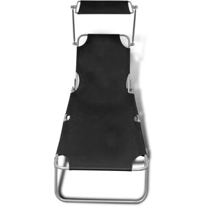 vidaXL Outdoor Foldable Sunbed with Canopy 189 x 58 x 27 cm - Black vidaXL Outdoor Foldable Sunbed with Canopy 189 x 58 x 27 cm - Black