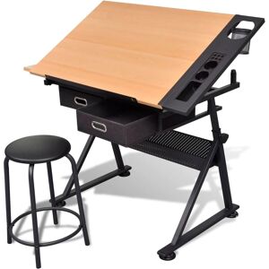 vidaXL Drawing Table with Tilting Top - 2 Drawers & Stool vidaXL Drawing Table with Tilting Top - 2 Drawers & Stool