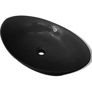 vidaXL Black Ceramic Oval Basin with Overflow - Bathroom Sink vidaXL Black Ceramic Oval Basin with Overflow - Bathroom Sink