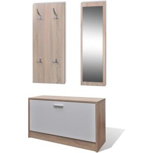vidaXL White Oak 3-in-1 Shoe Cabinet Set - Shoe Cabinet, Mirror, Coat Rack vidaXL White Oak 3-in-1 Shoe Cabinet Set - Shoe Cabinet, Mirror, Coat Rack