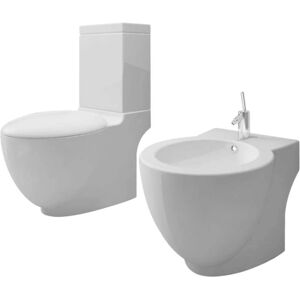 vidaXL Ceramic Toilet & Bidet Set White - Toilet & Bidet Set vidaXL Ceramic Toilet & Bidet Set White - Toilet & Bidet Set
